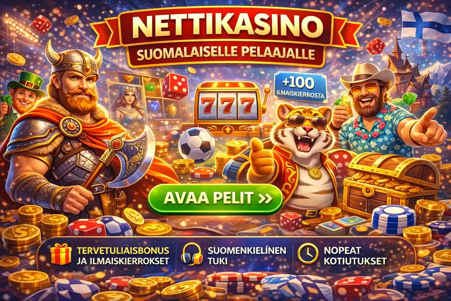 Viikinkiteemainen nettikasino Suomeen tervetuliaisbonuksella ja nopeilla kotiutuksilla